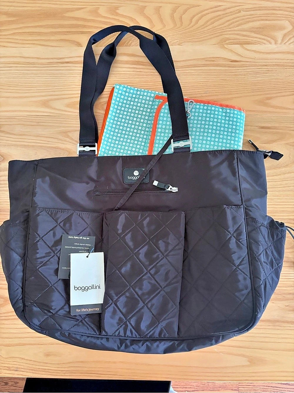 baggalini Quilted Baby Bag Black & Green NWT
